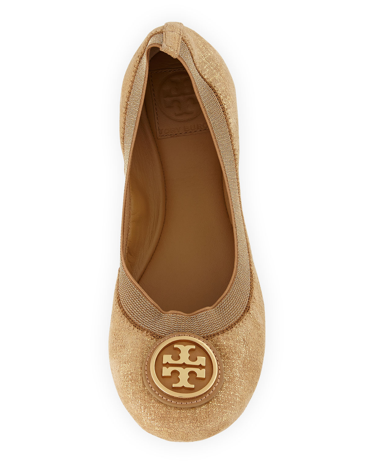 Tory burch Caroline Metallic Suede Ballerina Flat Goldclay Beige in ...