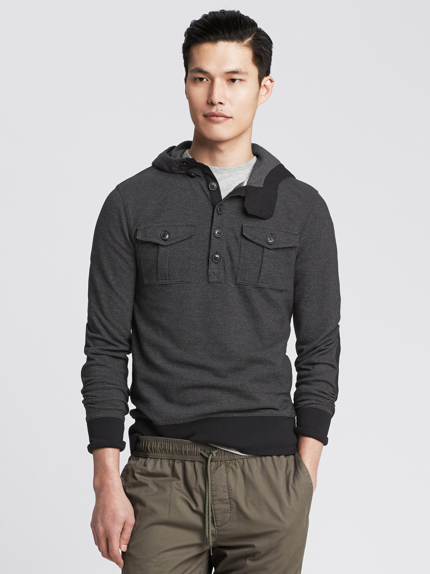 Banana republic Heritage Pique Hooded Pullover in Black for Men | Lyst