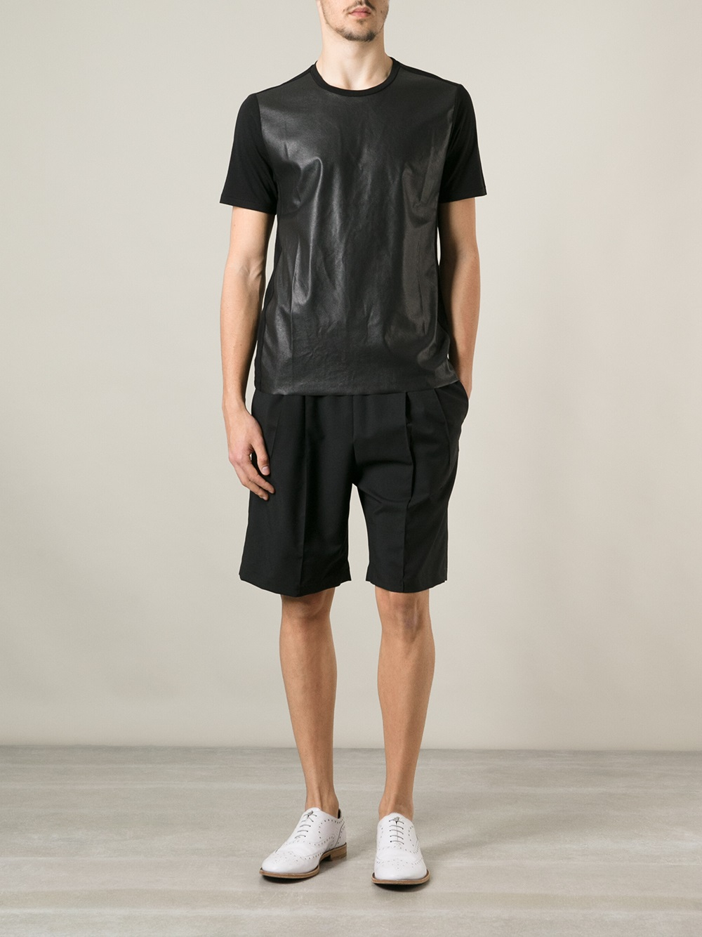 Lyst - Neil Barrett Faux Leather Panel Tshirt in Black for Men
