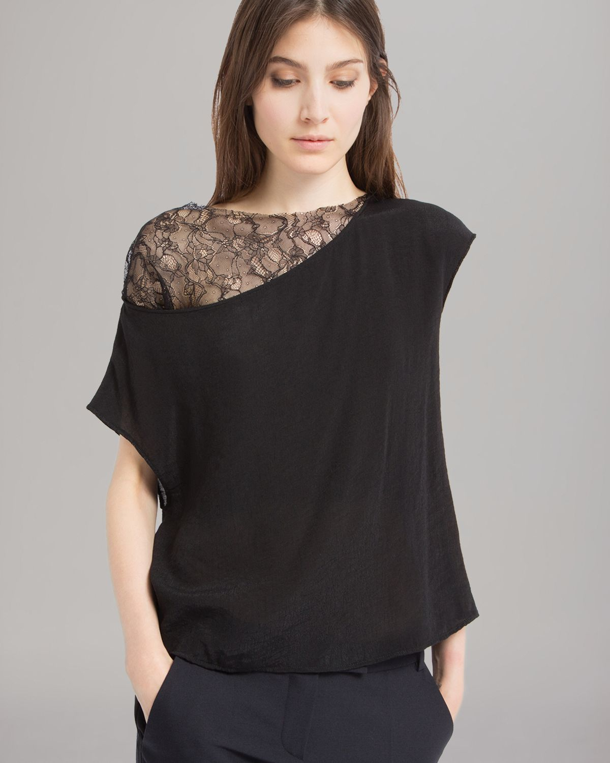 Lyst - Maje Top Enock Lace Panel in Black