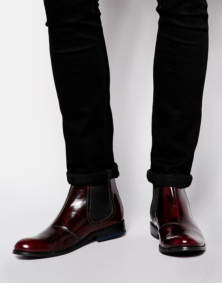 Lyst - Asos Chelsea Boots In Leather in Purple for Men