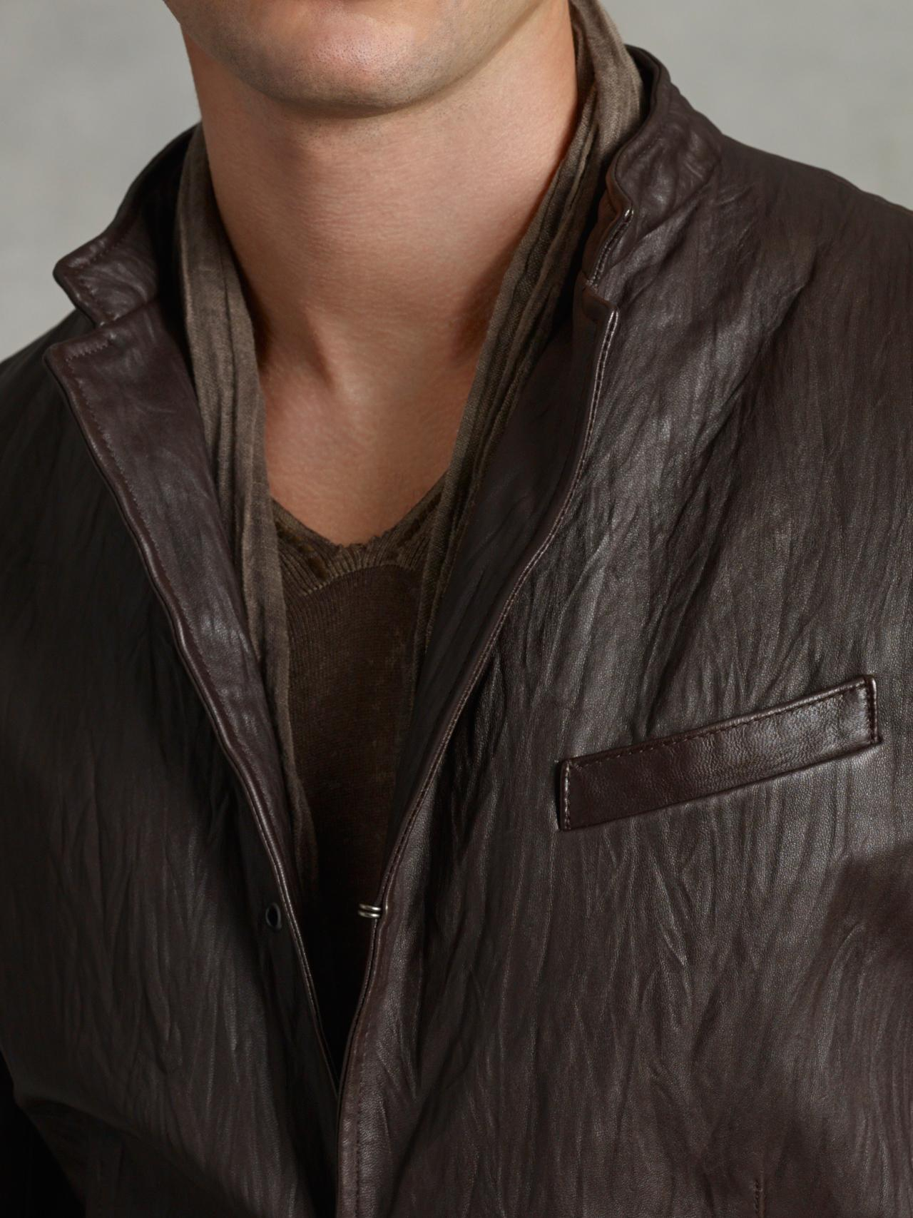 John varvatos Short Collar Leather Jacket in Brown for Men | Lyst