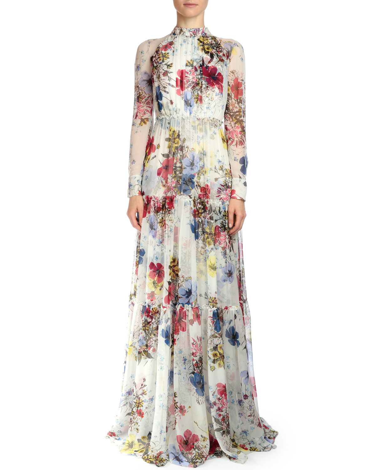 Lyst - Erdem Denise Floral-print Silk Voile Gown