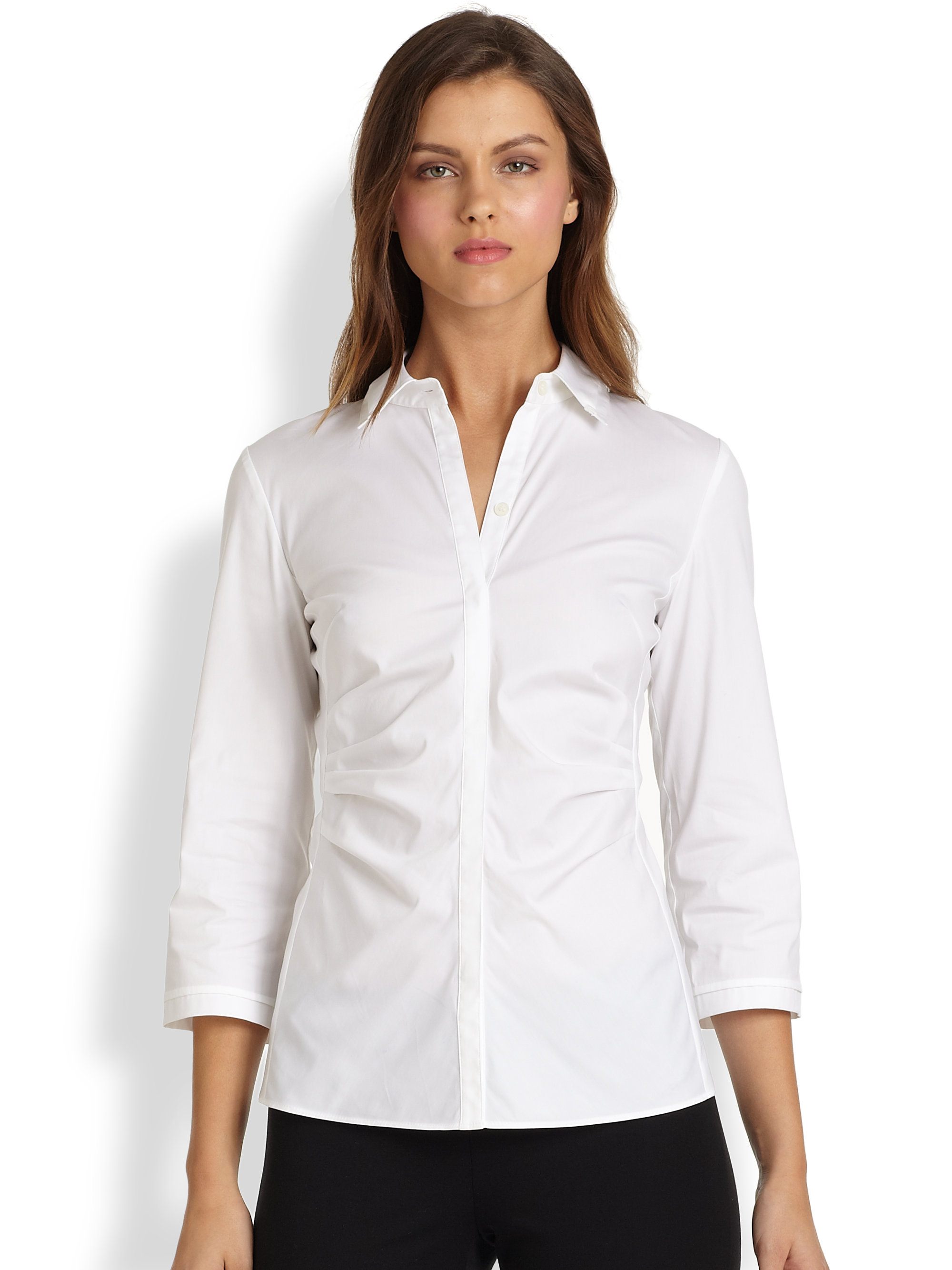 Lyst - Lafayette 148 New York Italian Stretch Cotton Leigh Blouse in White