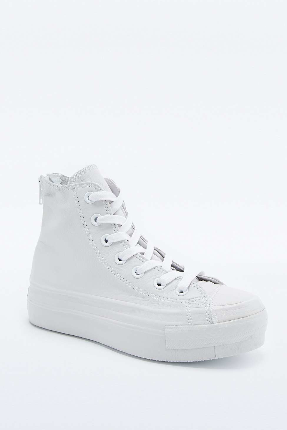 white leather converse platforms