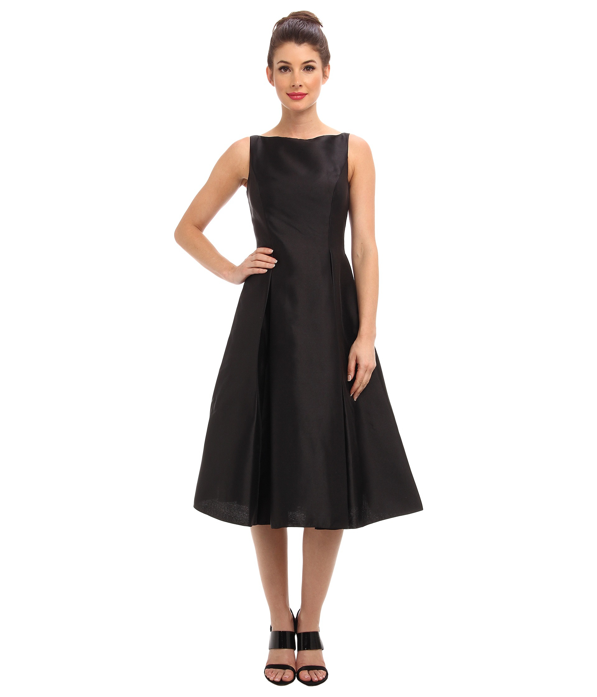 Adrianna papell Sleeveless Tea Length Dress in Black | Lyst