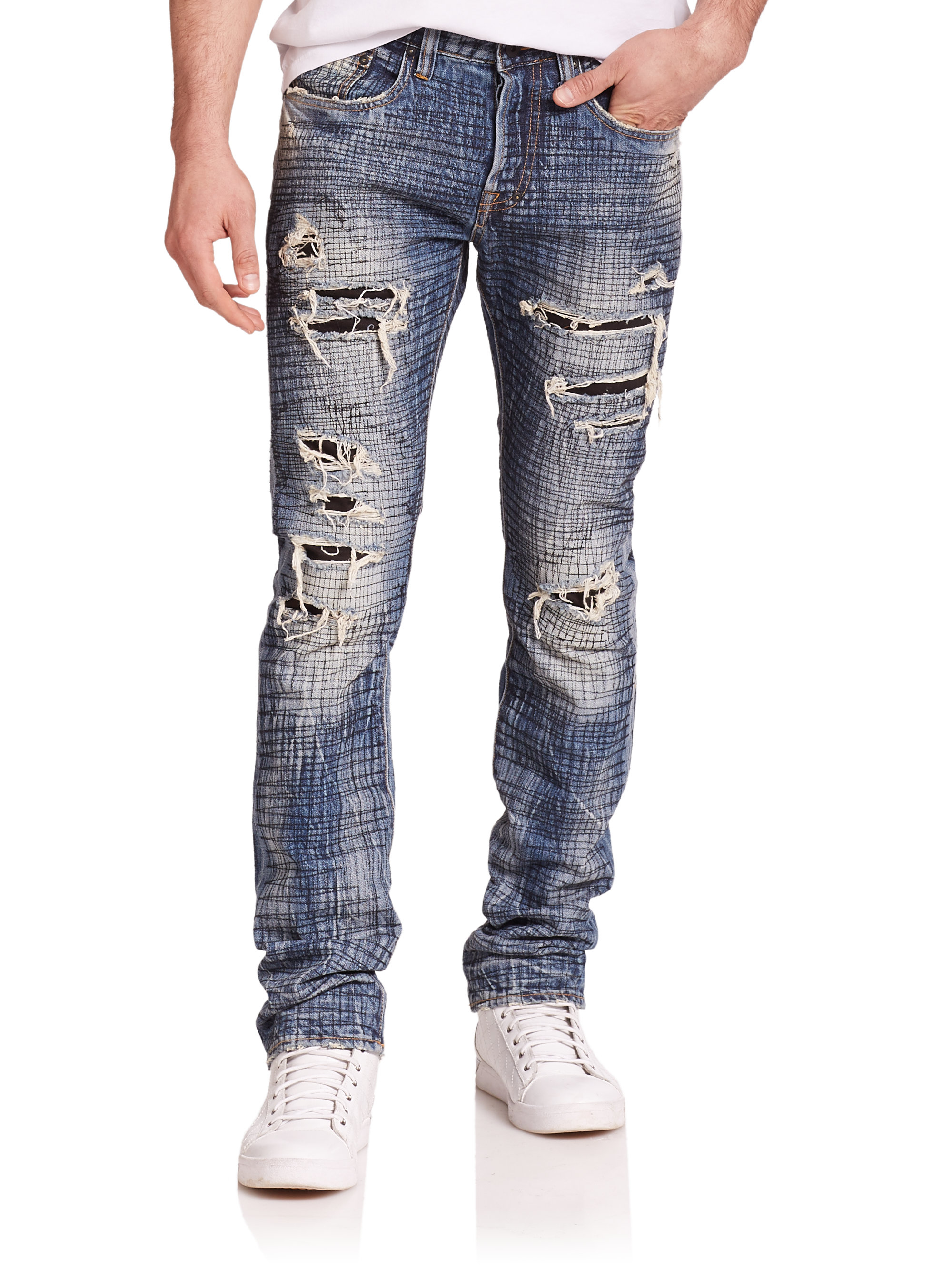 Lyst - Prps Hydrus Demon Ripped Crosshatch Jeans in Blue for Men