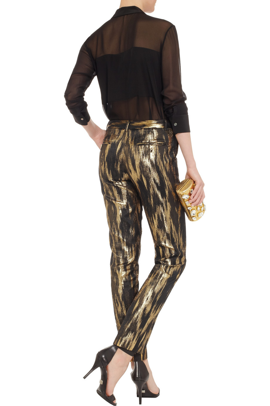 gold jacquard pants