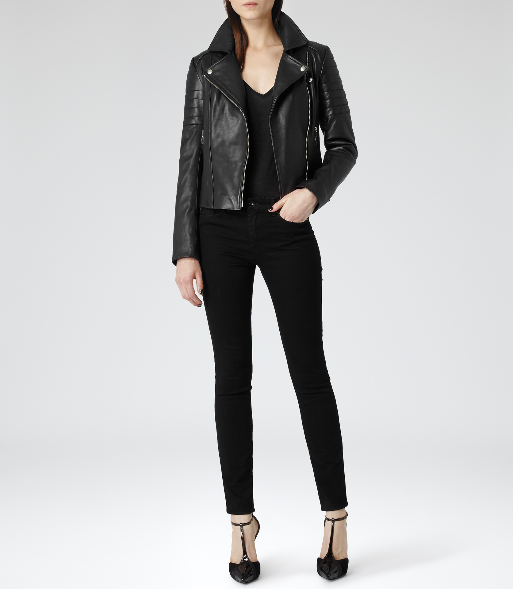Reiss Topaz Quilted Leather Biker Jacket In Black Lyst Gallery