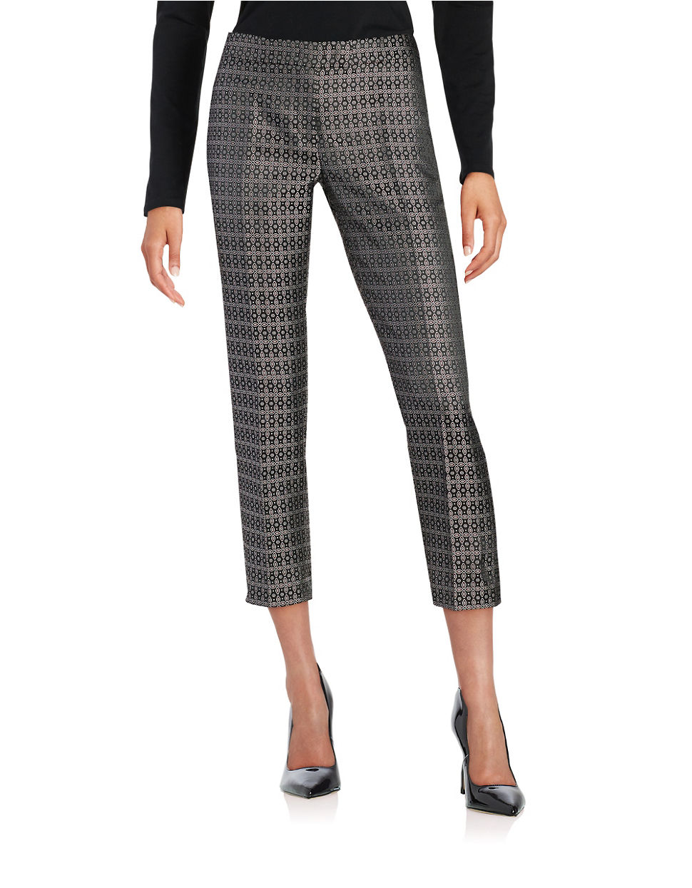 Lyst - Anne Klein Jaquard Cropped Pants in Gray