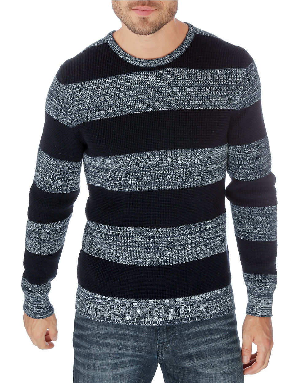 Lucky brand Striped Knit Sweater in Blue for Men | Lyst
