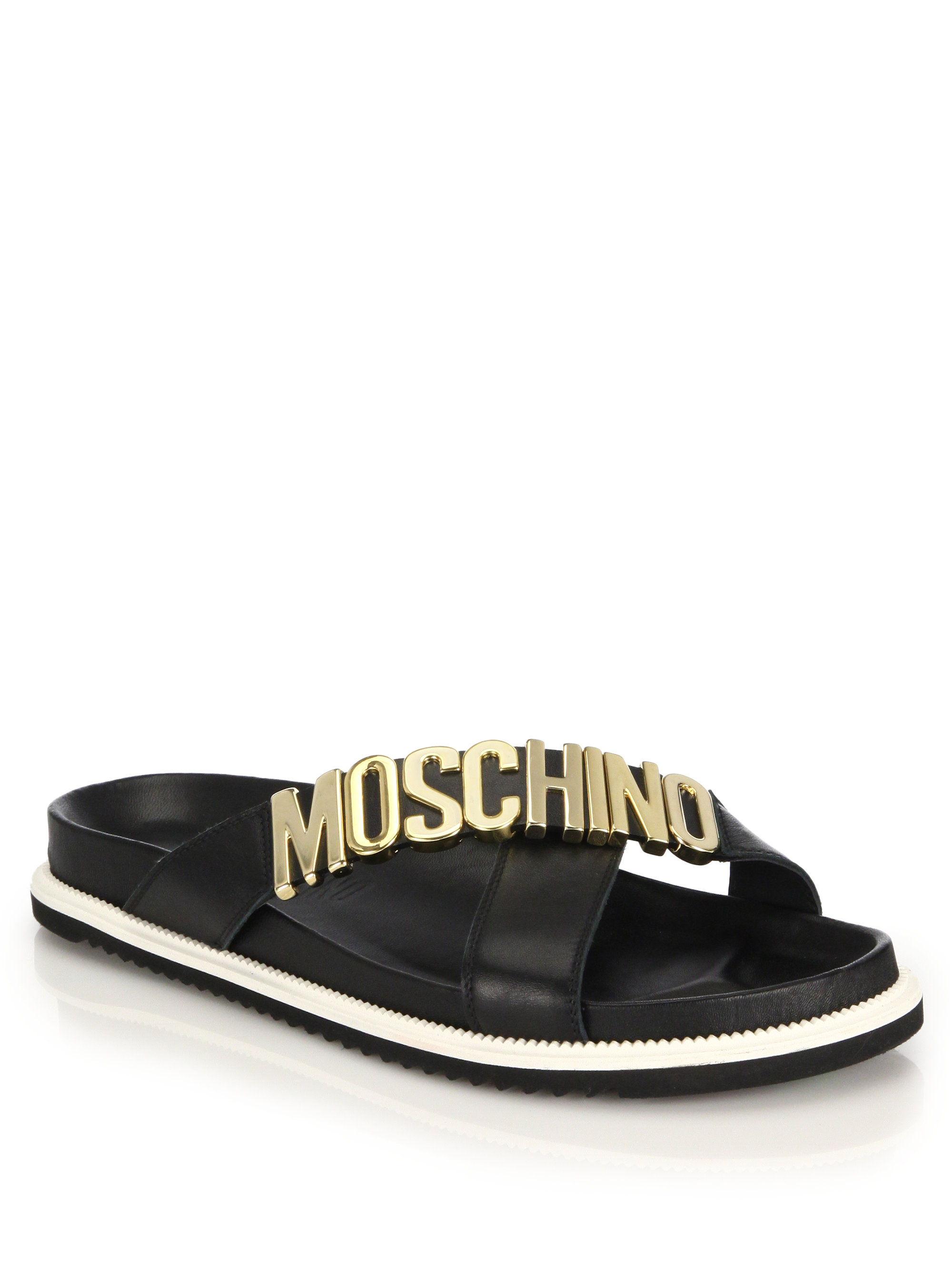 Moschino Logo Cross-strap Sandals in Black | Lyst