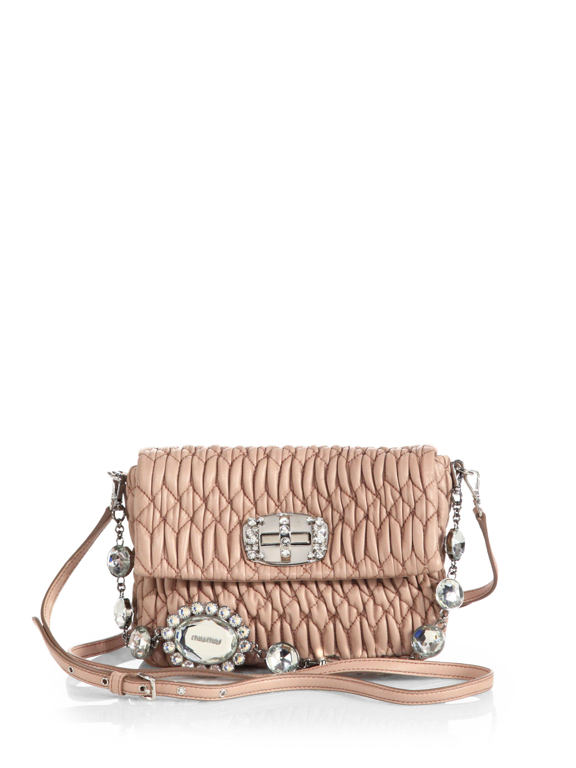 Lyst Miu Miu Nappa Crystal Crossbody Bag in Pink