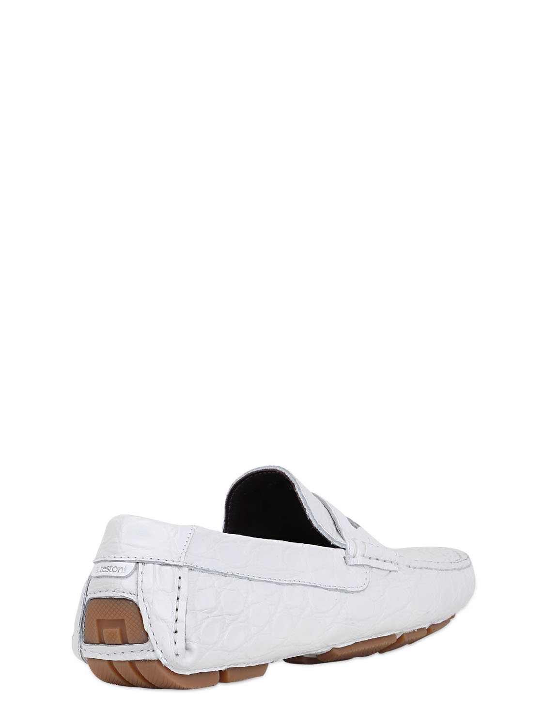 white leather driving shoes