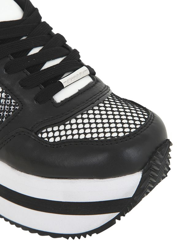 Lyst - Dkny 50Mm Jill Net & Leather Wedge Sneakers in Black