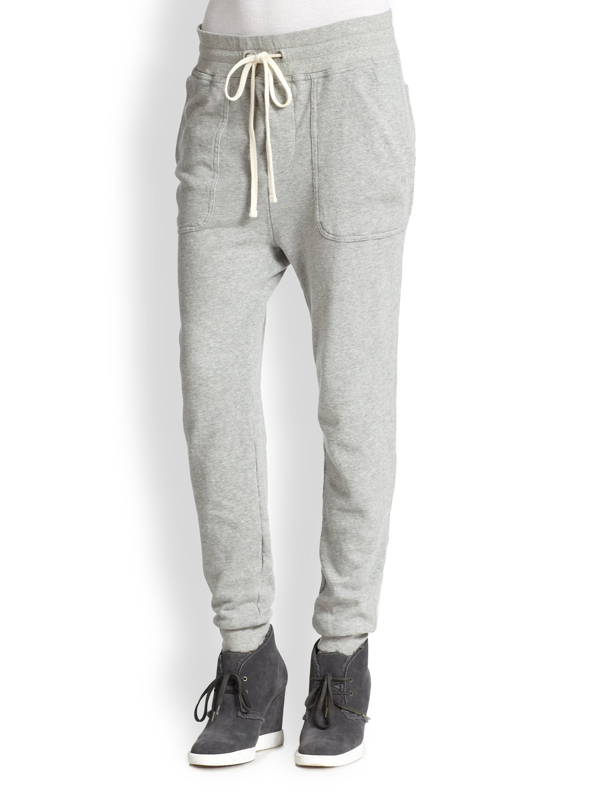 Lyst - James Perse Dropped-Rise Cotton French Terry Sweatpants in Gray
