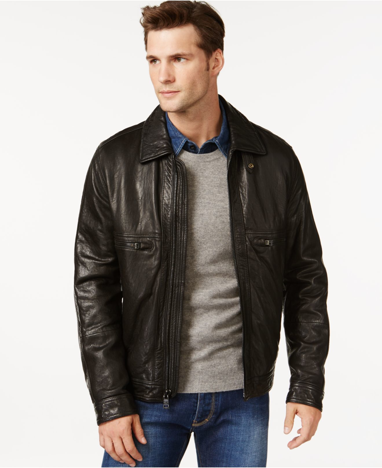 Andrew marc Exeter Leather Jacket in Black for Men | Lyst