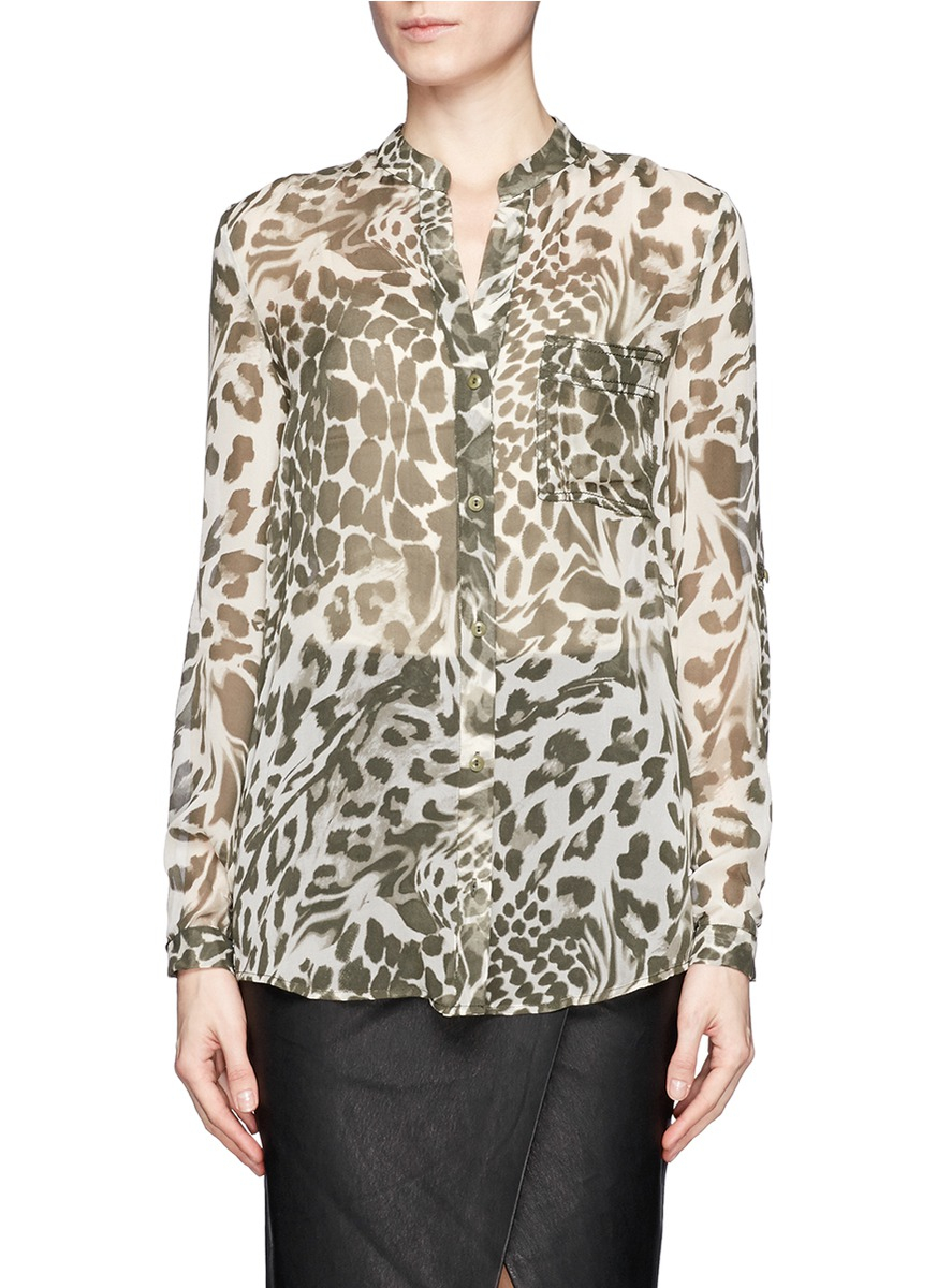 Diane Von Furstenberg Gilmore Leopard Print Silk Blouse in Green ...
