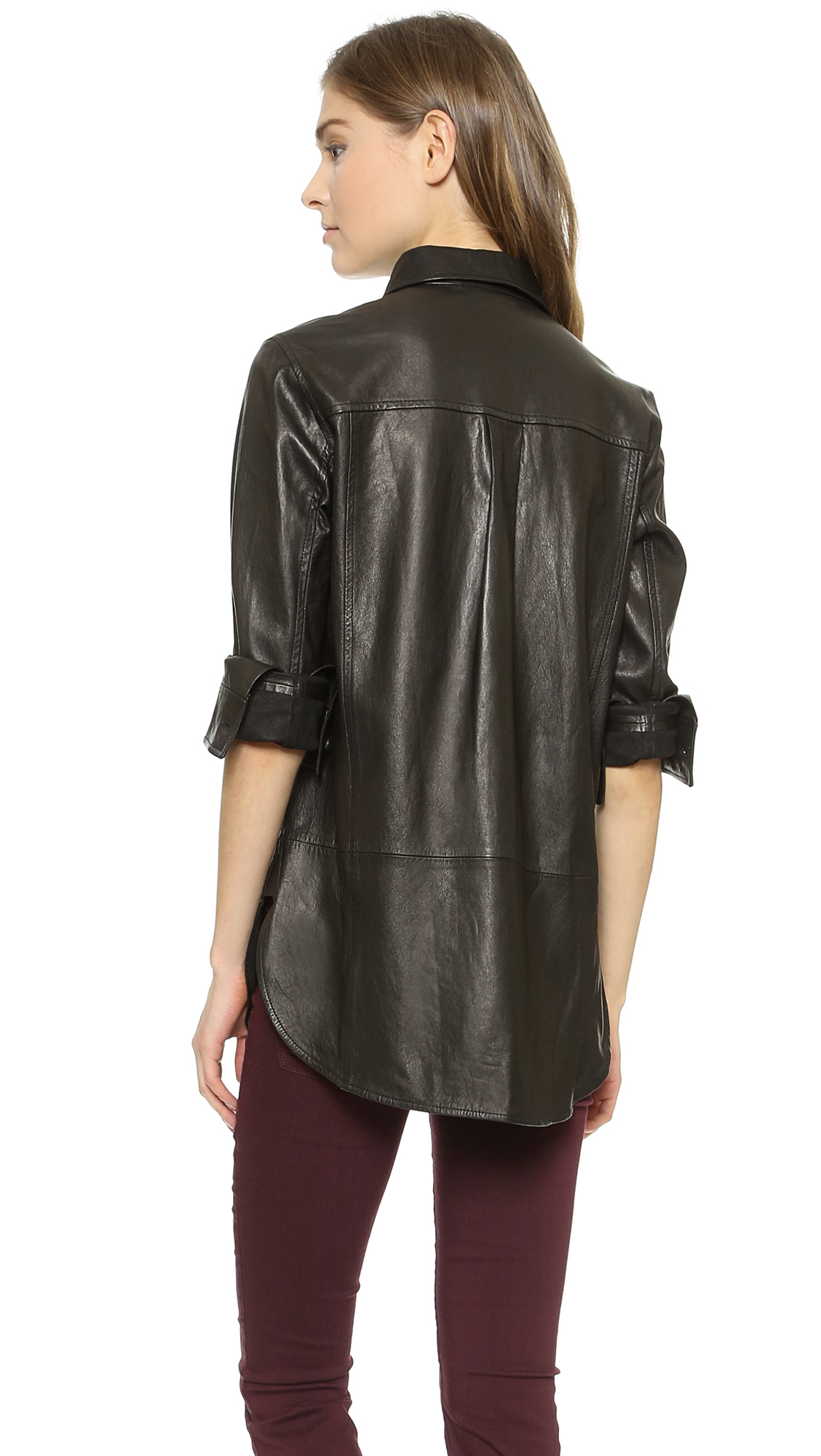 Lyst Vince Leather Button Down Shirt Black in Black