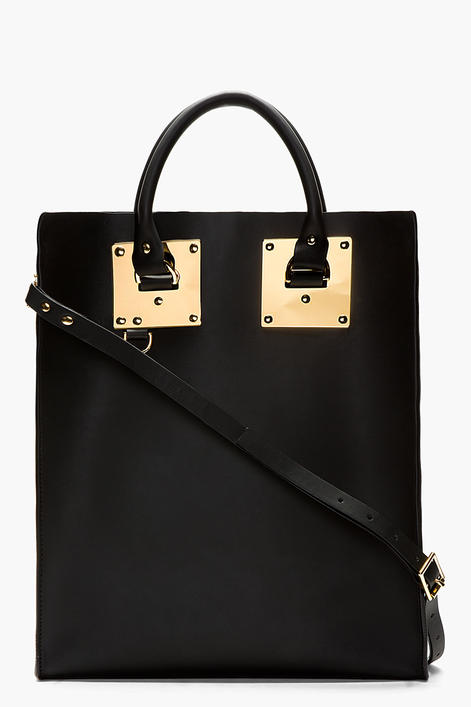 Lyst - Sophie Hulme Black Leather and Gold Tote Bag in Black