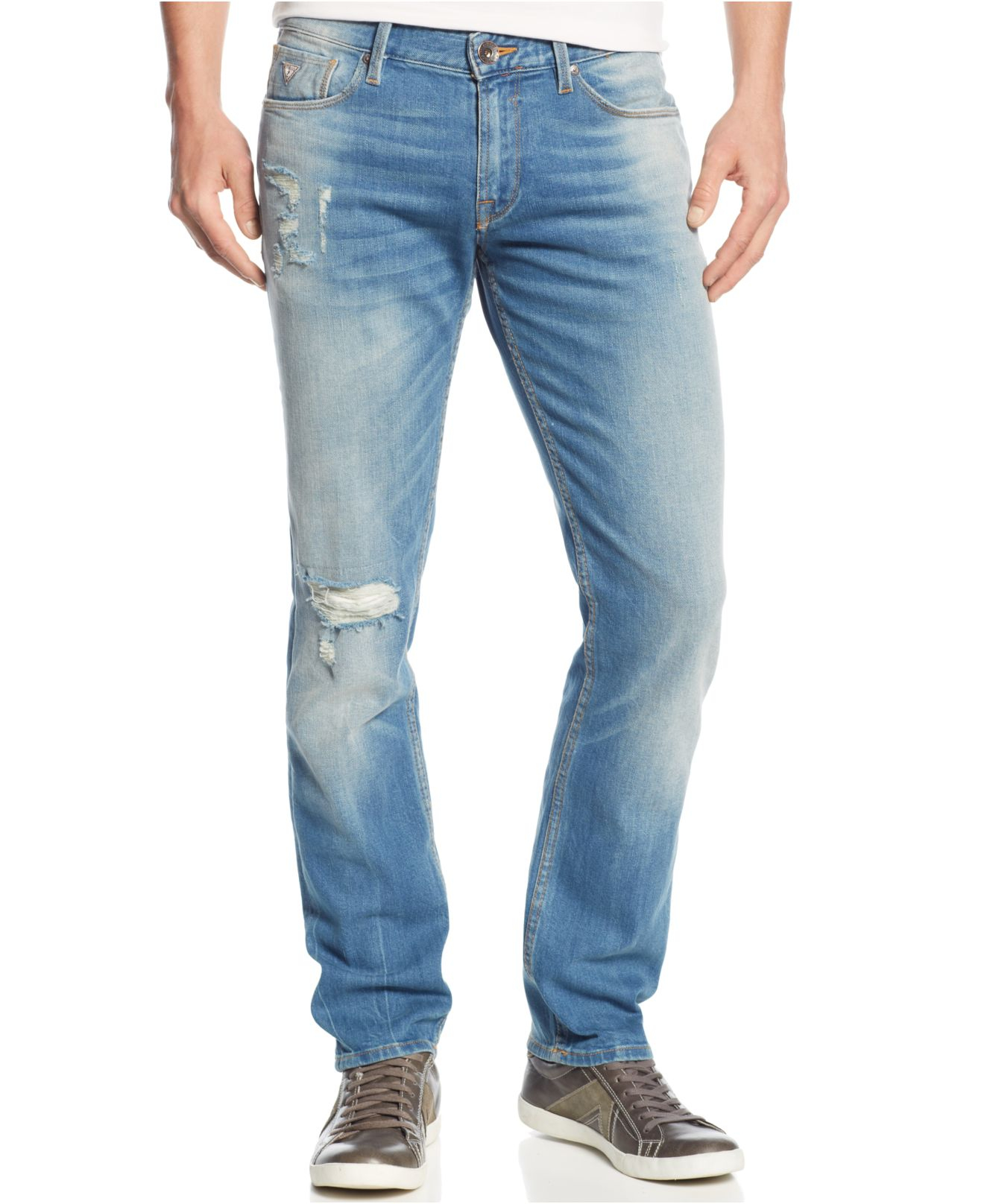 Guess Distressed Slim-Straight Jeans in Blue for Men (Valley View Wash) | Lyst