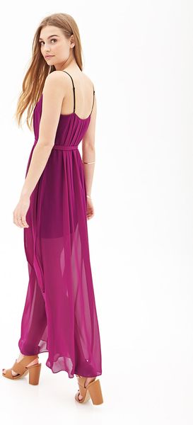 Forever 21 Pleated Chiffon Maxi Dress in Purple (Fuchsia)