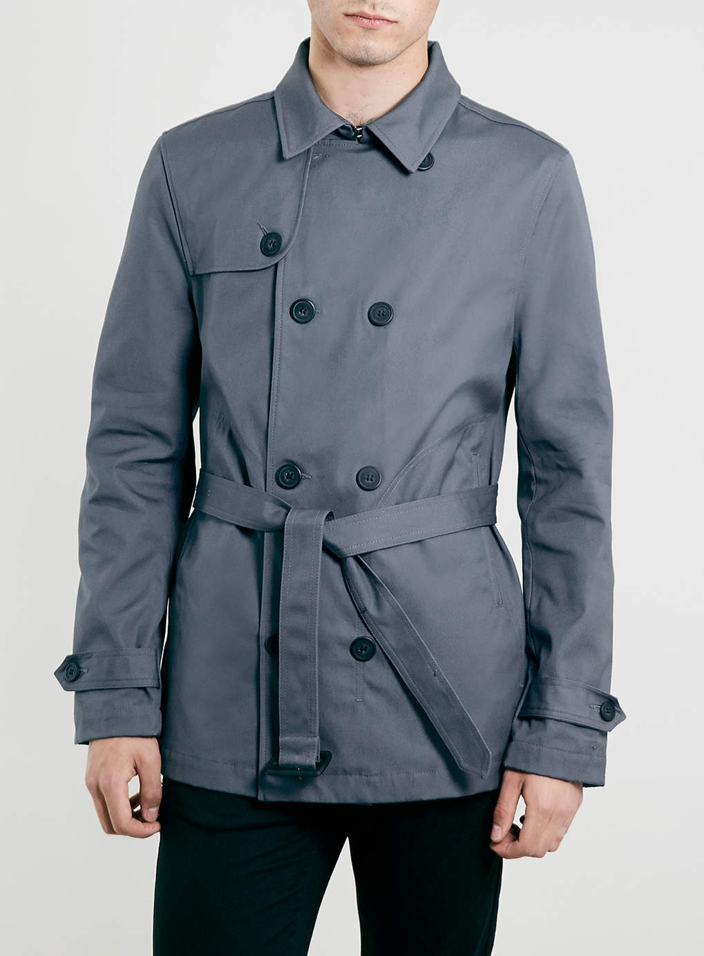 Topman Grey Cropped Trench Coat in Gray for Men (Grey) | Lyst