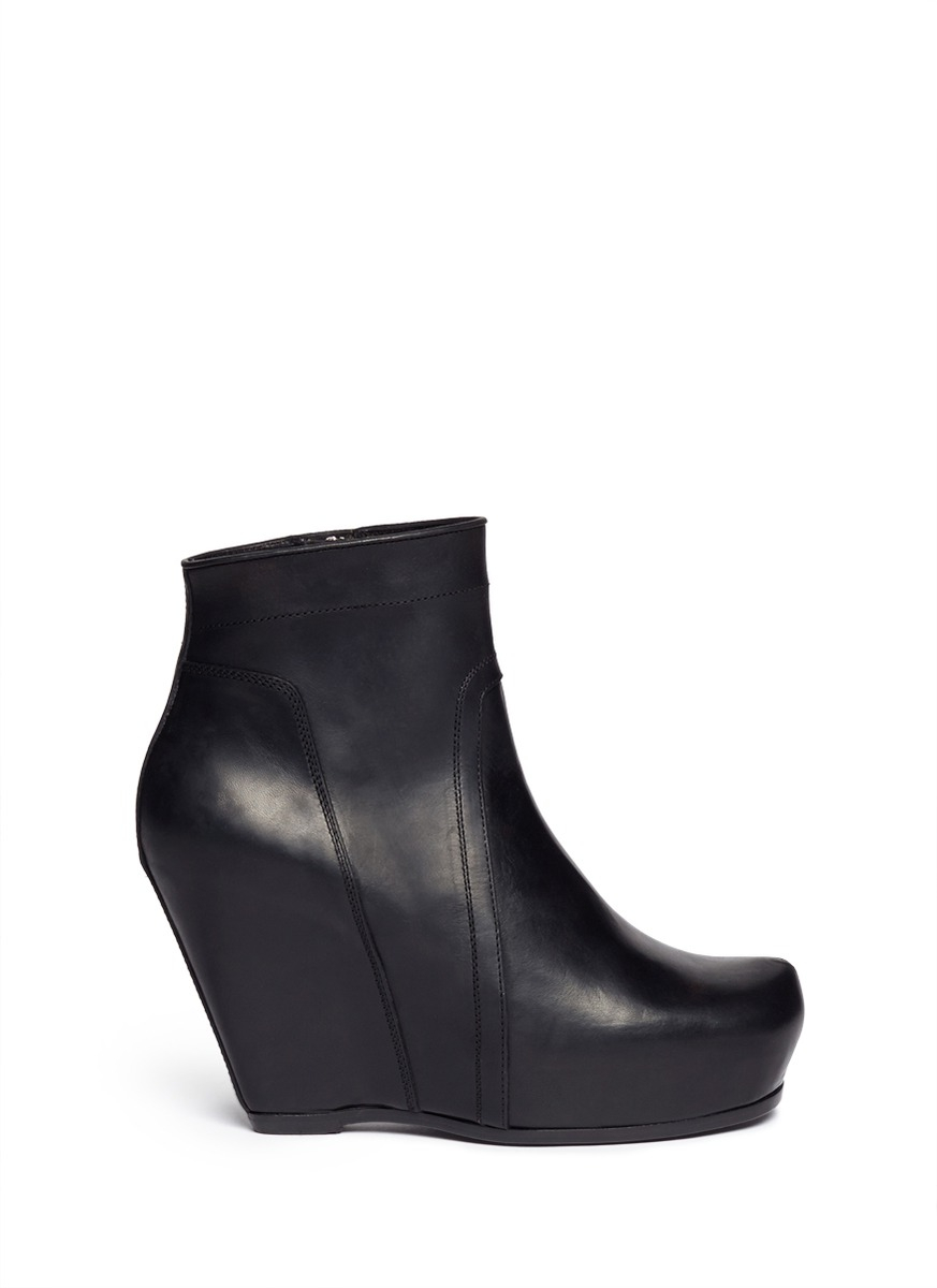 Lyst - Rick Owens Platform Wedge Leather Ankle Boots in Black
