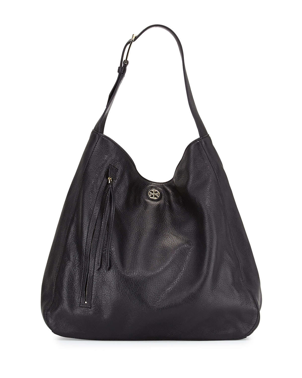 Tory burch Brody Pebbled Leather Hobo Bag in Black | Lyst