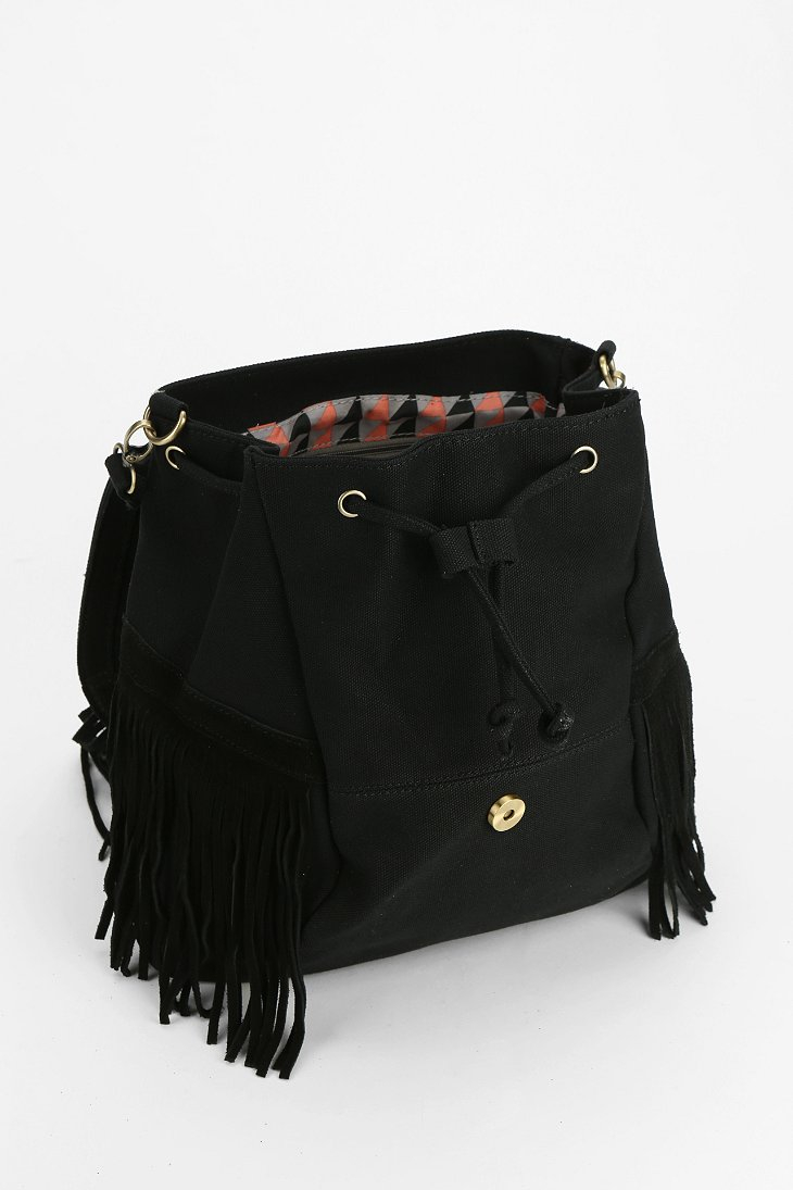 Lyst Urban Outfitters Angela Suede Fringe Backpack in Black