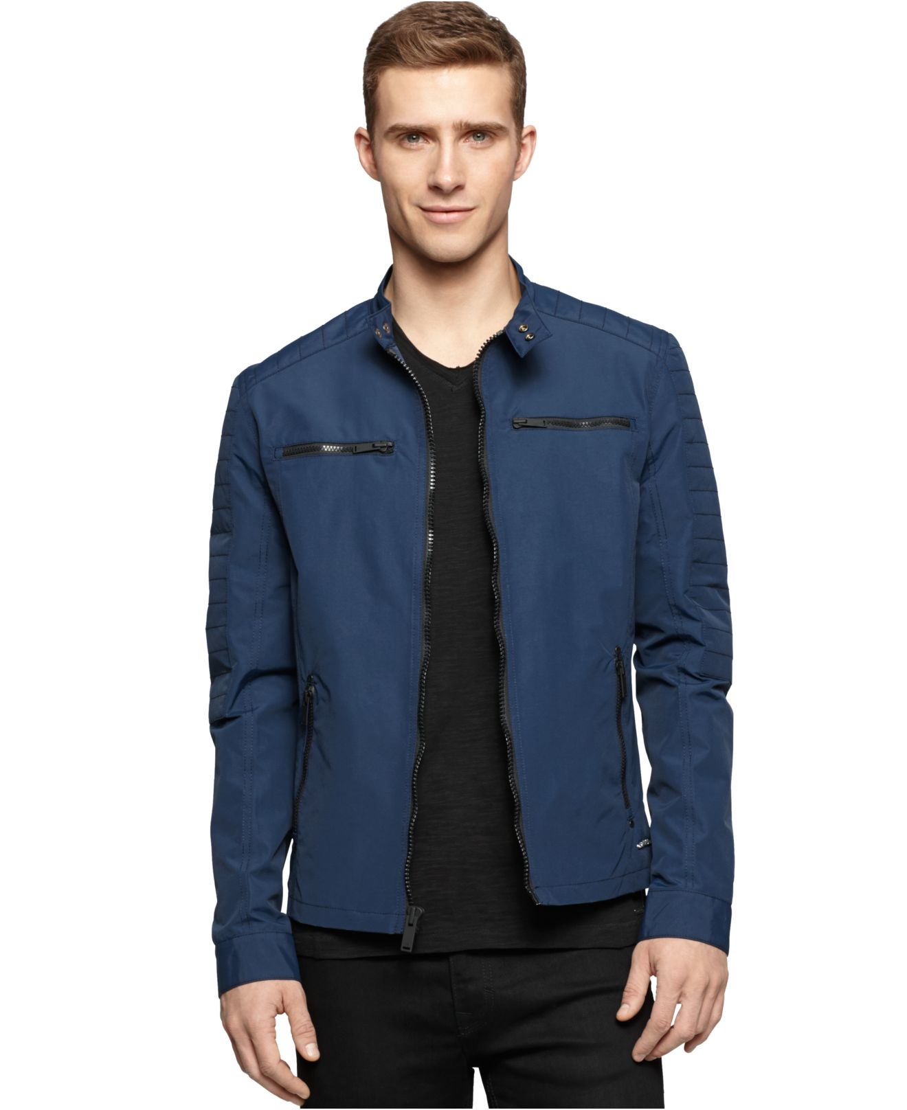 Lyst - Calvin Klein Jeans Coated Moto Jacket in Blue for Men