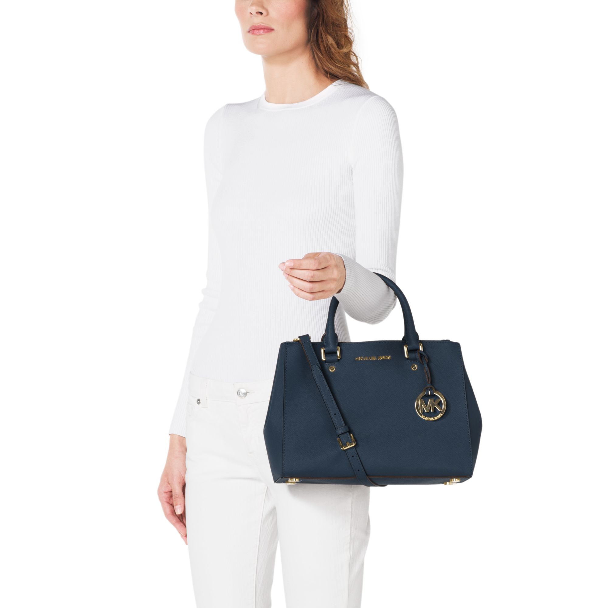 Michael Kors Sutton Medium Saffiano Leather Satchel in Blue - Lyst