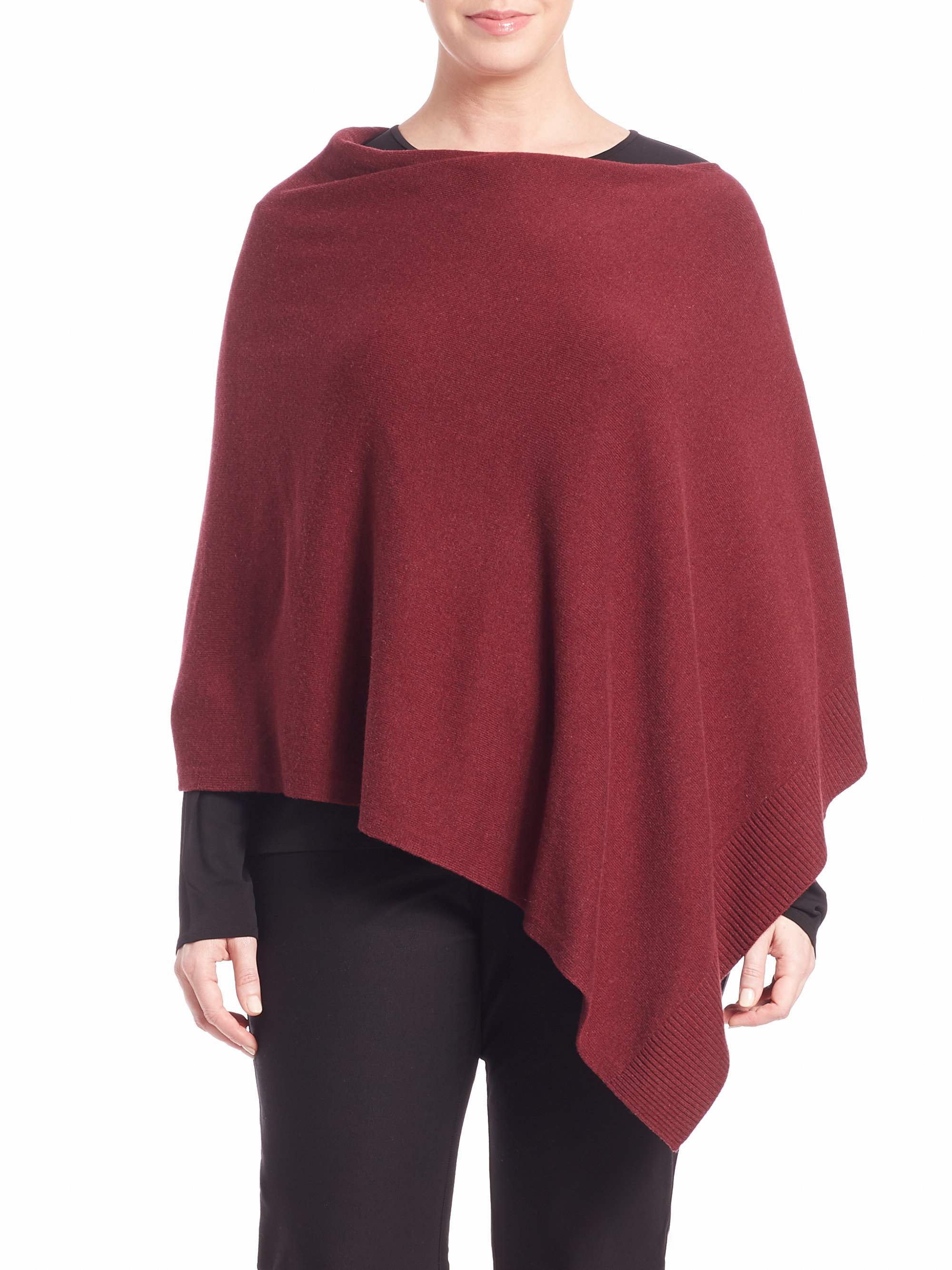 Eileen Fisher Asymmetrical Wool Poncho in Red - Lyst