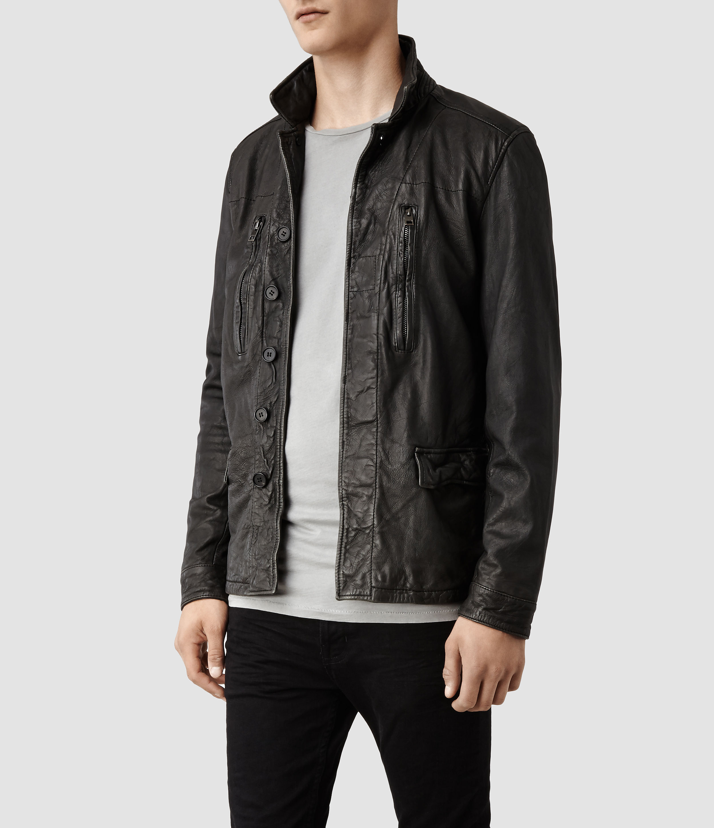 Lyst - Allsaints Melville Leather Jacket in Gray for Men