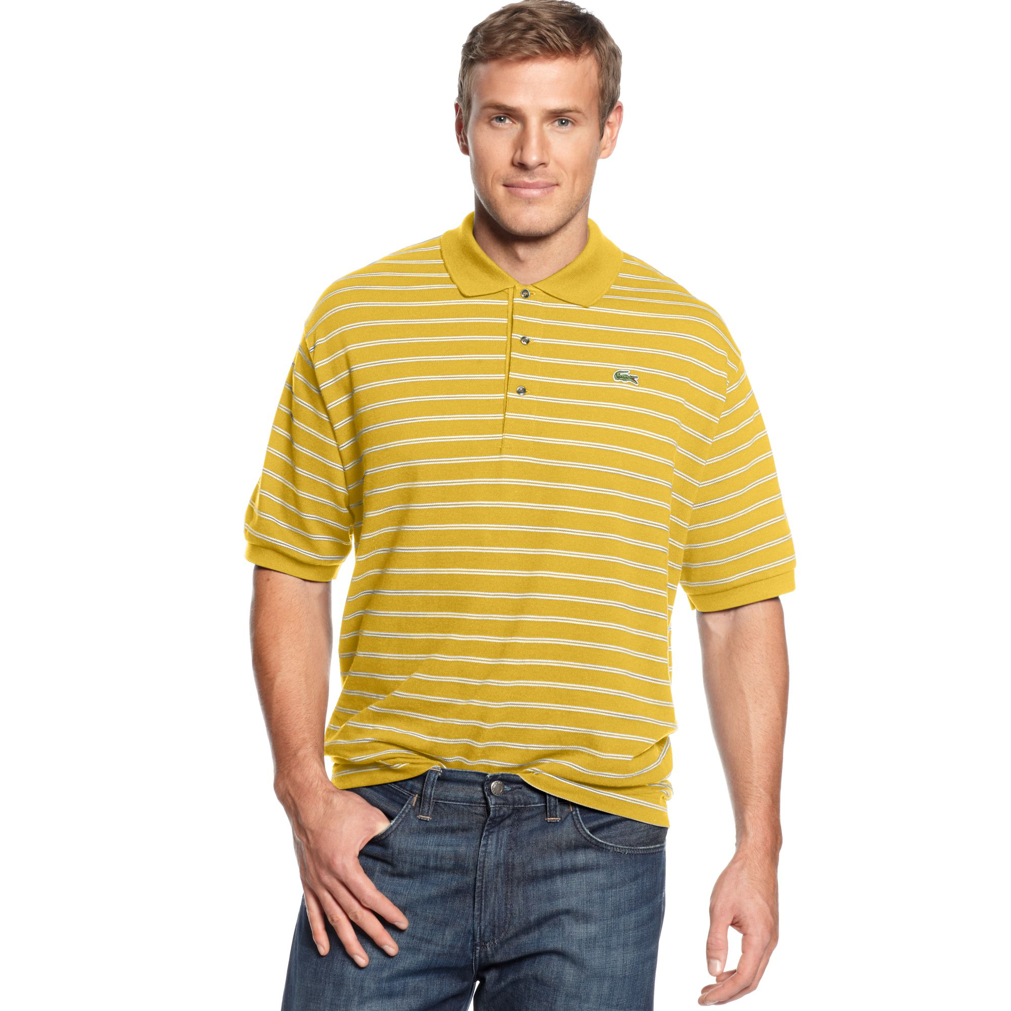 Lacoste Shortsleeved Striped Pique Polo in Yellow for Men (Starfruit ...