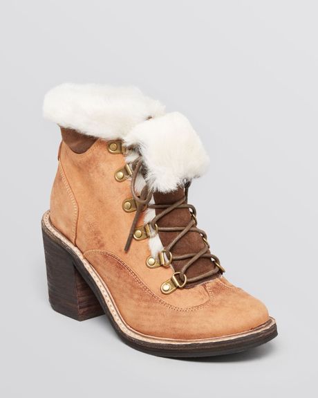 Jeffrey Campbell Ankle Booties Berle Fur Cuff High Heel in Brown (Tan ...