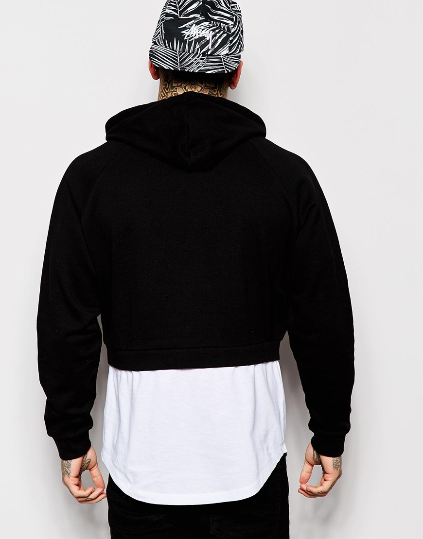 ASOS Cropped Hoodie With Mock T-shirt Hem in Black for Men ...