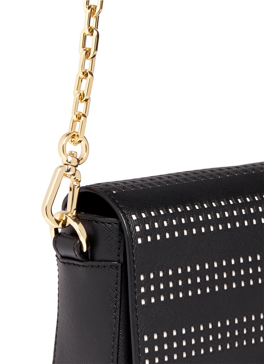 Tory burch 'robinson' Perforated Leather Crossbody Bag in Black | Lyst