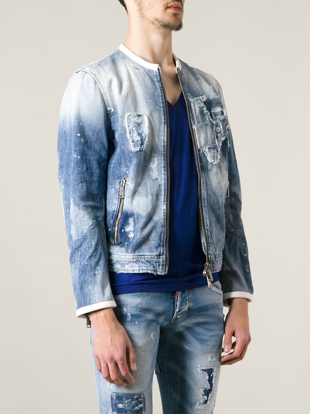 Lyst Dsquared² Bleached Denim Jacket in Blue for Men
