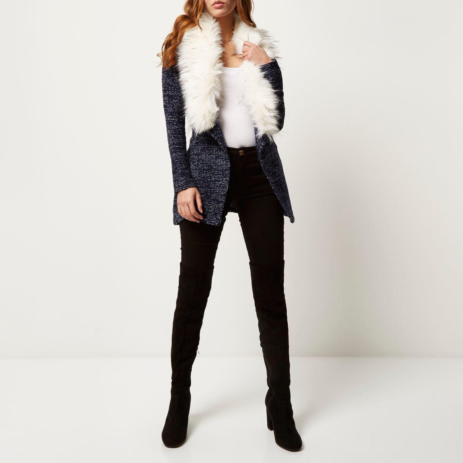 River Island Black Leather Look Faux Fur Biker Jacket In Lyst Gallery