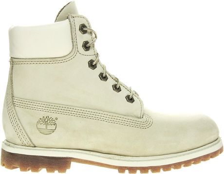 Timberland 6 Premium Winter White Lace Up Flat Boot in White | Lyst