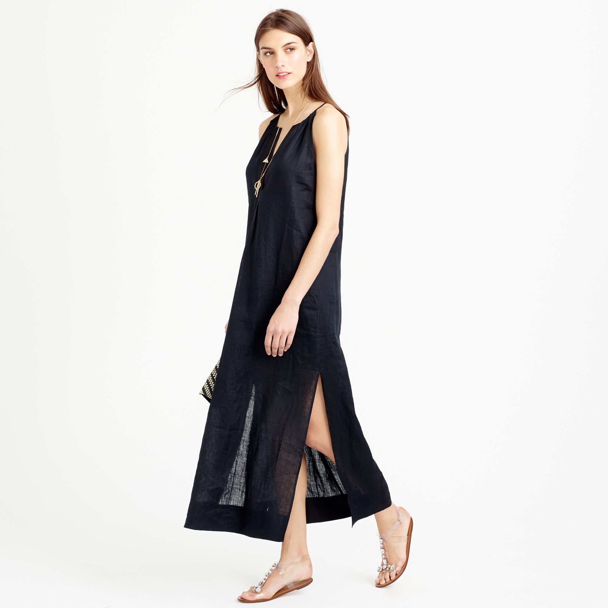 Lyst J Crew Linen Halter Maxi Dress In Black Gallery