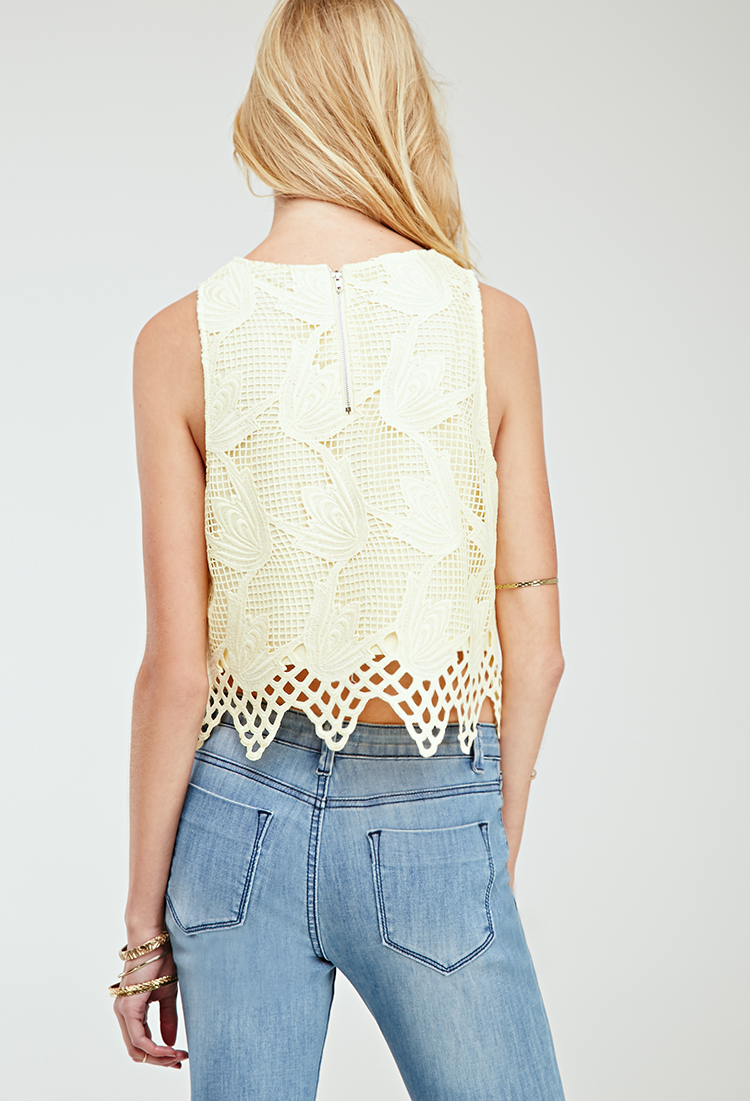 Lyst Forever 21 Floral Crochet Crop Top in Yellow