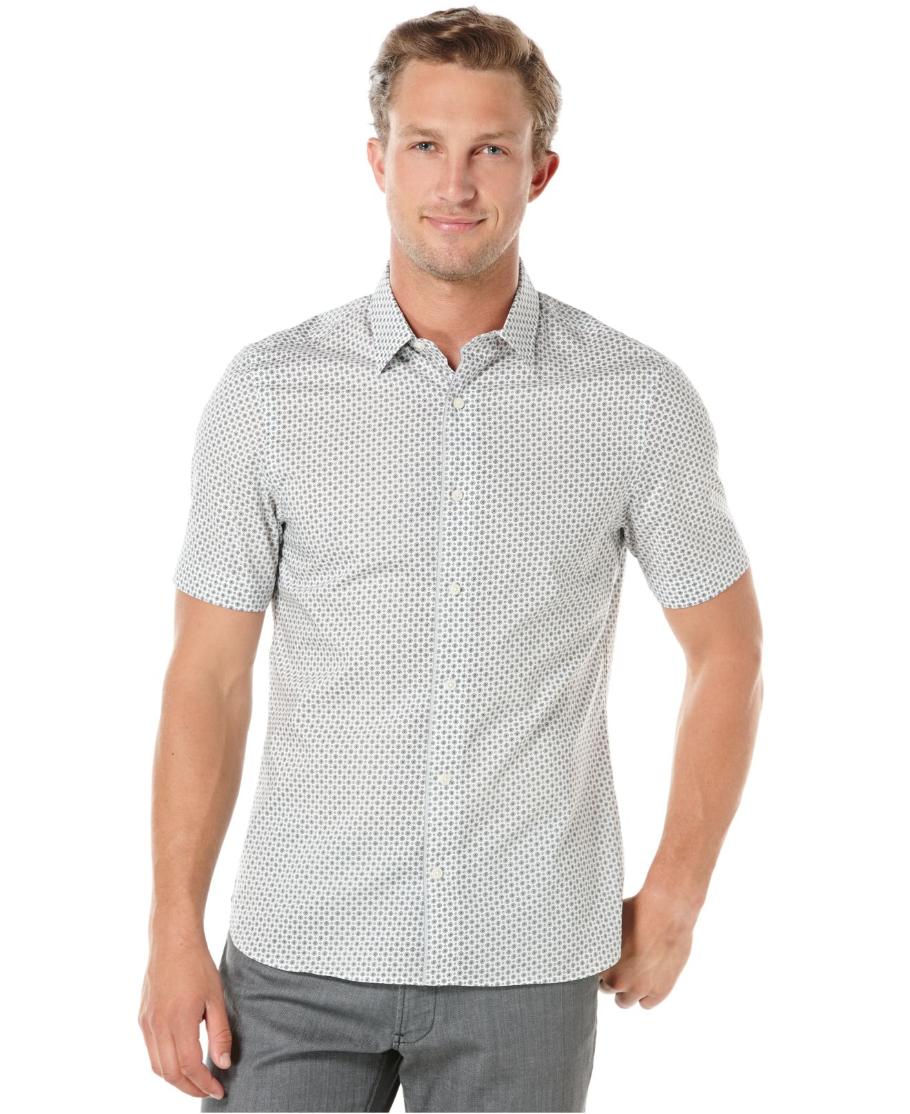 Lyst - Perry Ellis Small-print Slim-fit Shirt in Gray for Men
