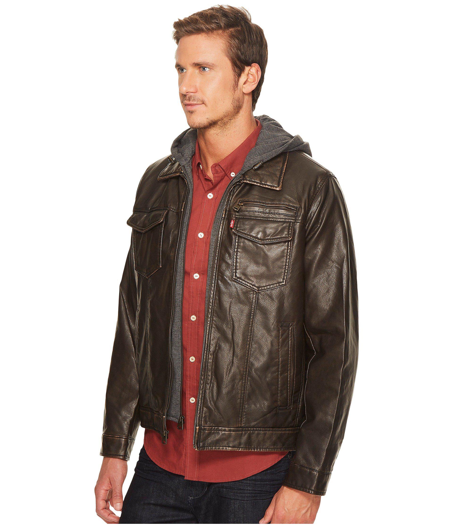 Lyst Levi S Faux Leather Trucker With Jersey Hood And Fleece Gallery