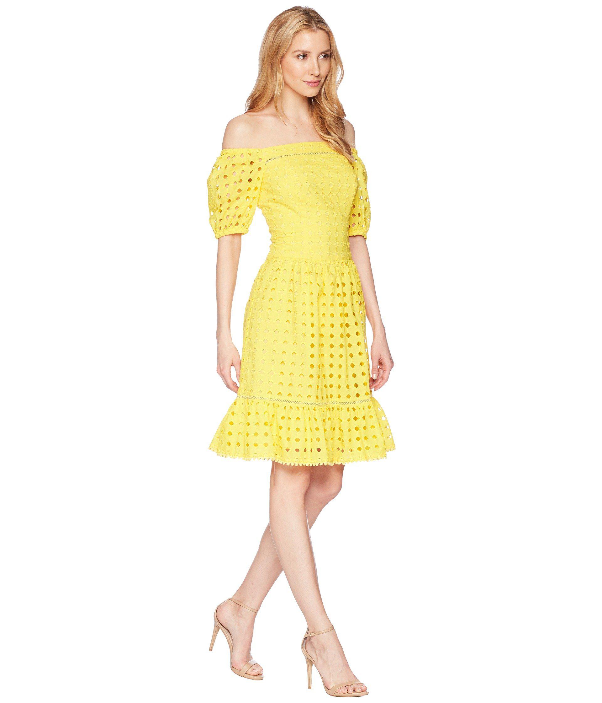 Lyst Donna Morgan Short Sleeve Off The Shoulder Eyelet Dress In Donna Morgan Yellow Short Sleeve Off The Shoulder Eyelet Dress Lyst View Fullscreen