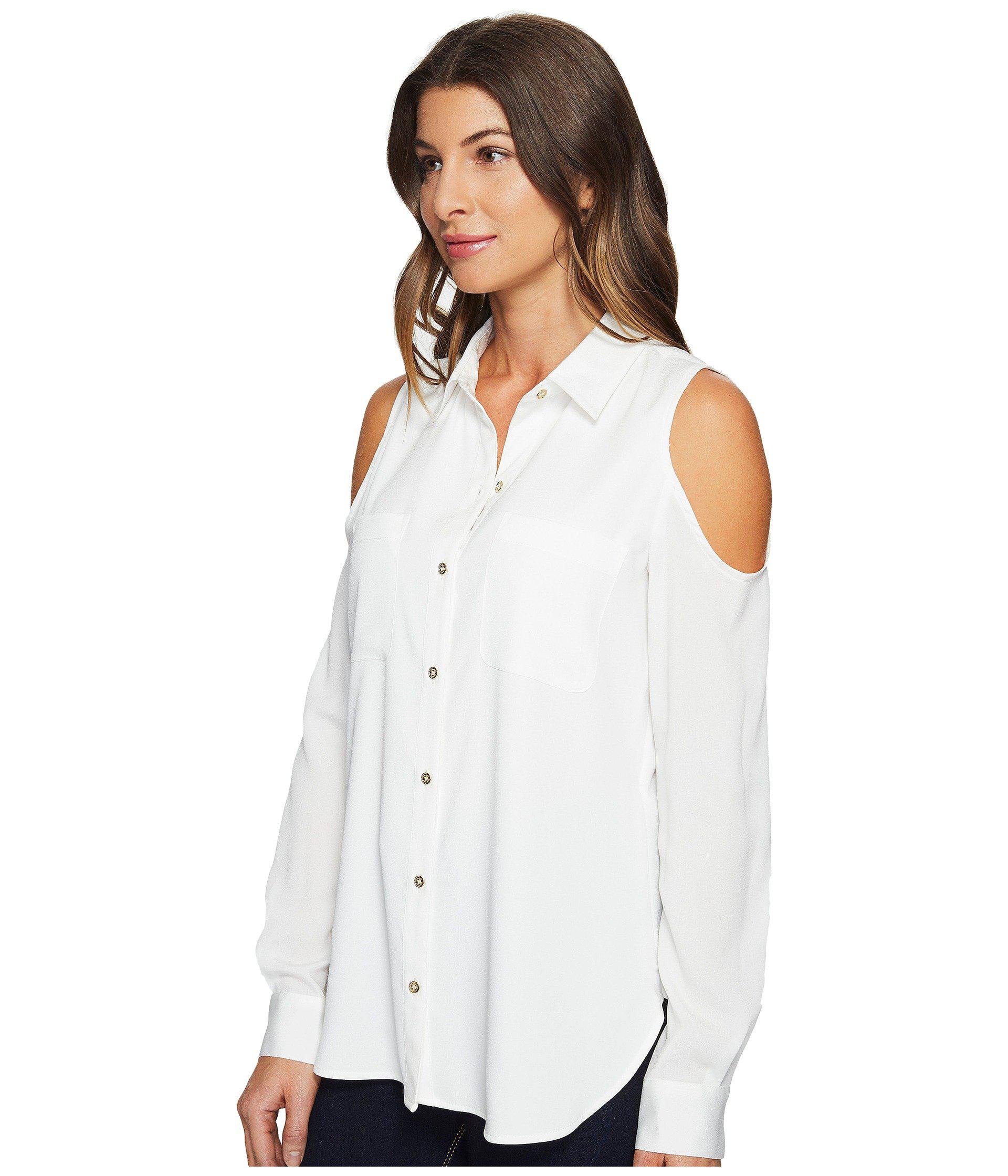 CALVIN KLEIN 205W39NYC Long Sleeve Cold Shoulder Button Down Blouse in