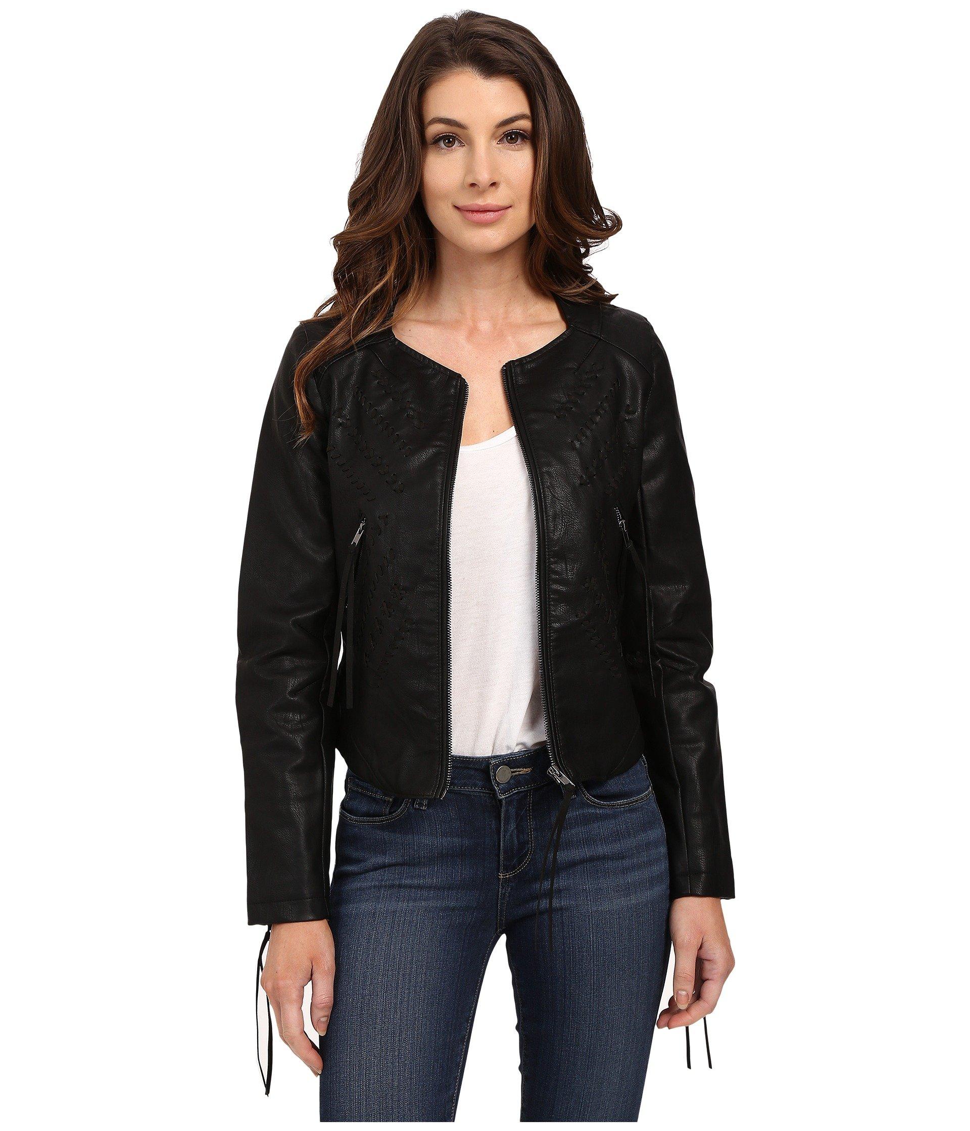 Blank Nyc Vegan Leather Crop Embroidered Jacket In Black Lyst Blank Nyc Women S Black Vegan Leather Crop Embroidered Jacket