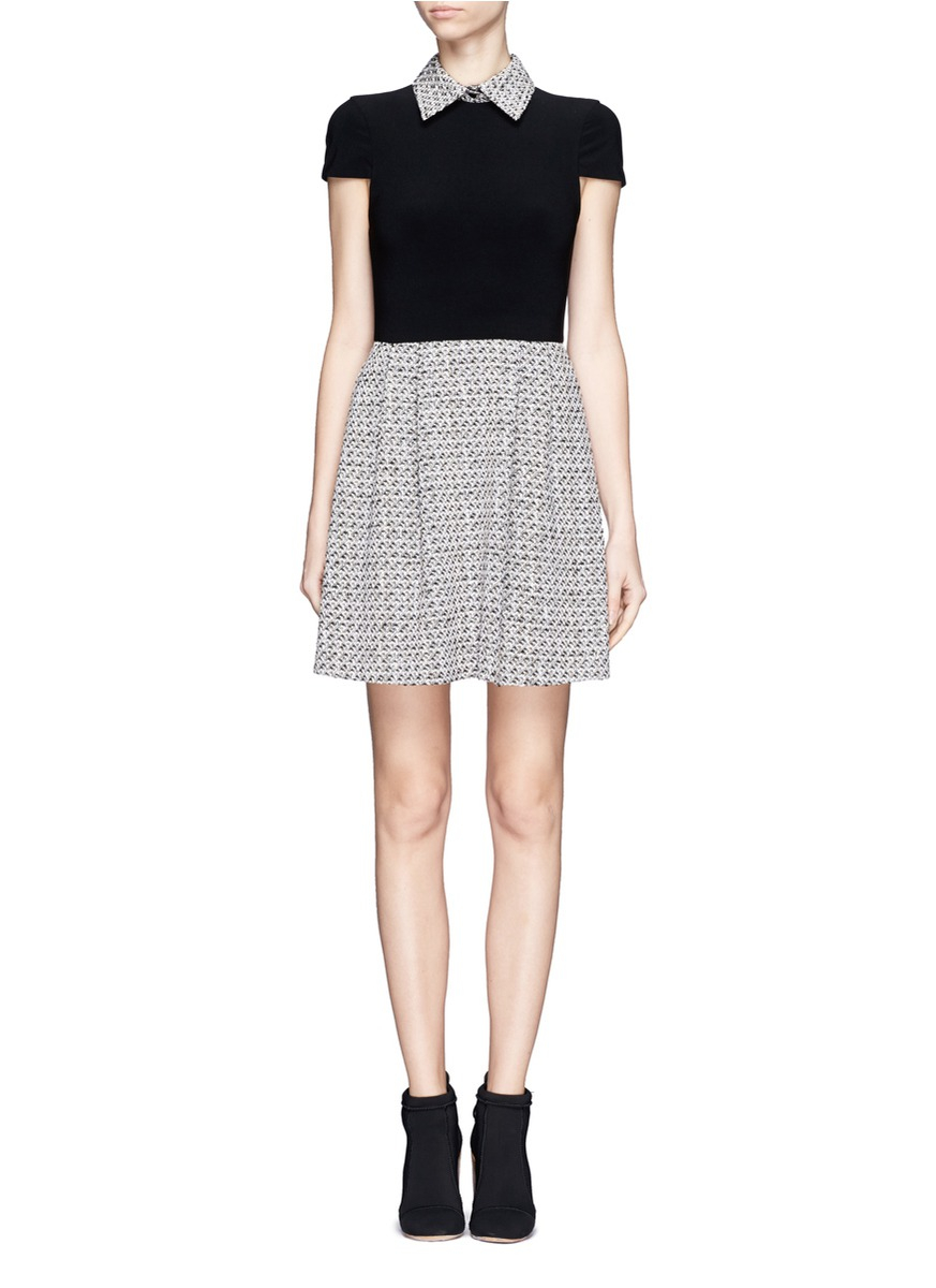 Lyst - Alice + Olivia Charlotte Tweed Collar And Skirt Cotton-blend Dress in Black