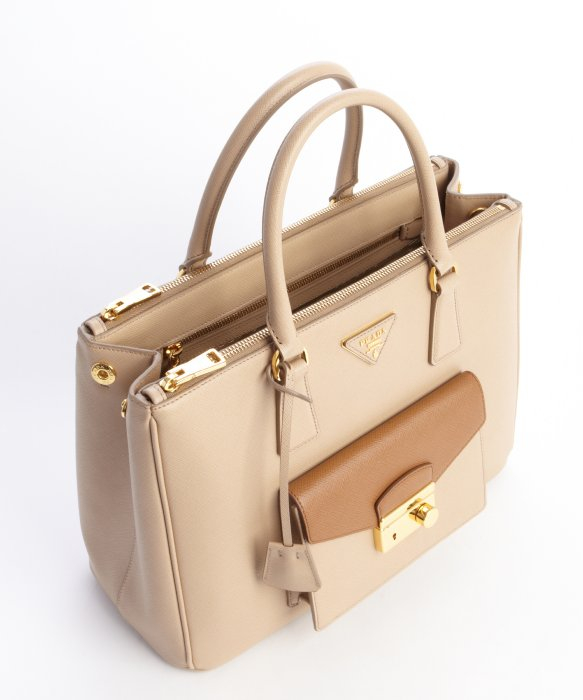 Prada Sand and Caramel Saffiano Leather Front Pocket Convertible ...